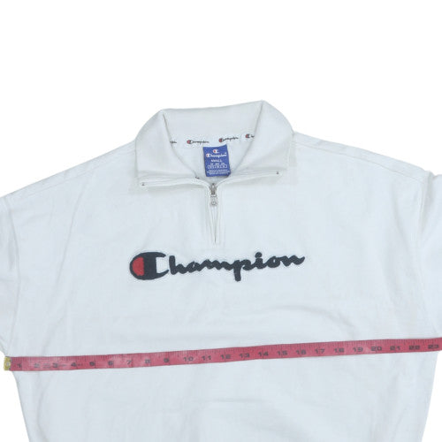 Champion Men's White 1/2 Zip Embroidered Logo Sweatshirt - Size S