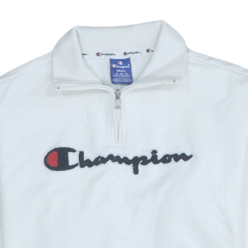 Champion Men's White 1/2 Zip Embroidered Logo Sweatshirt - Size S