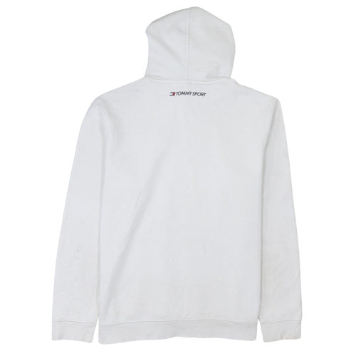 Tommy Sport Men's White Pullover Hoodie Size L Fleece Logo Sweatshirt