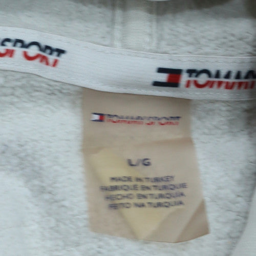 Tommy Sport Men's White Pullover Hoodie Size L Fleece Logo Sweatshirt