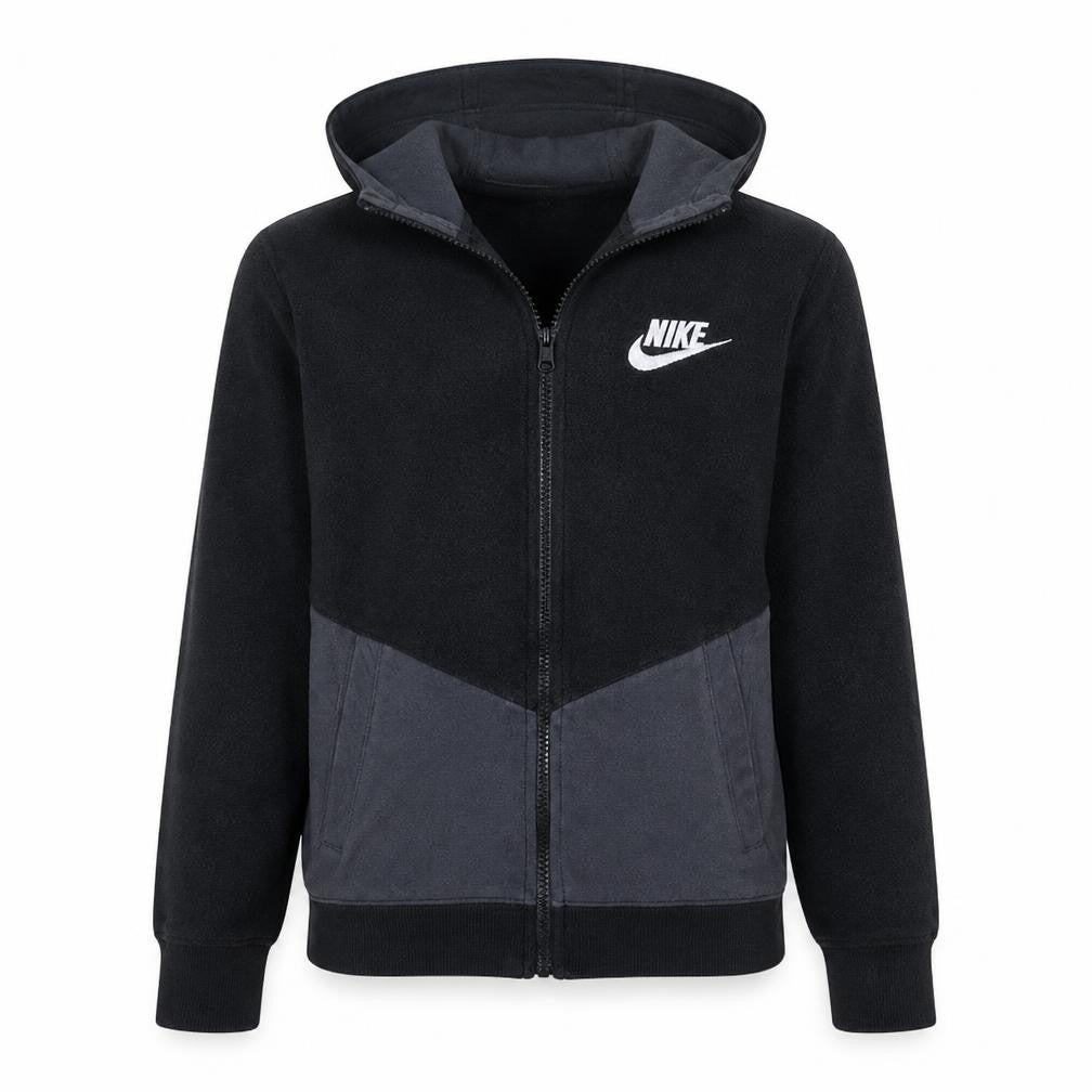 Front view of Nike boys’ black full zip fleece hoodie xl 13-15 years casual sportswear