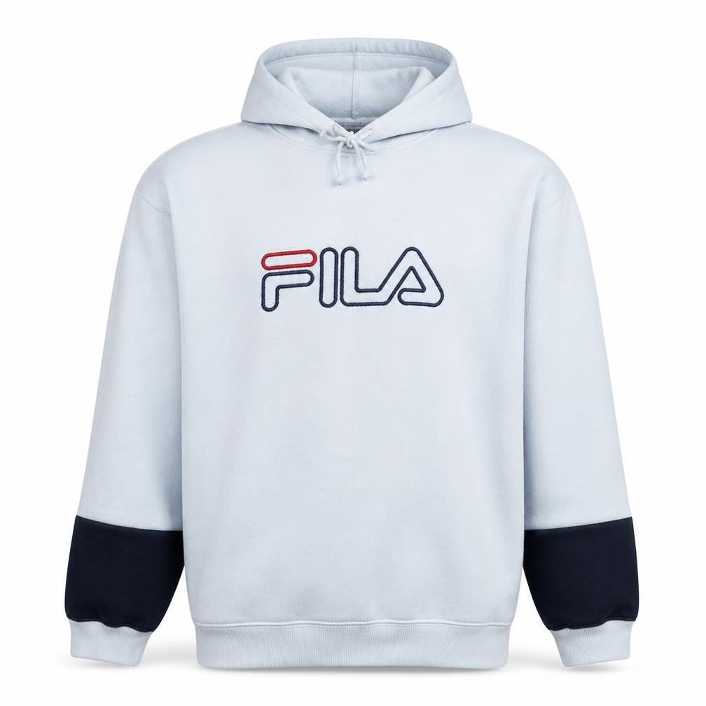 FILA Men's White Pullover Hoodie L Logo Fleece Sweatshirt