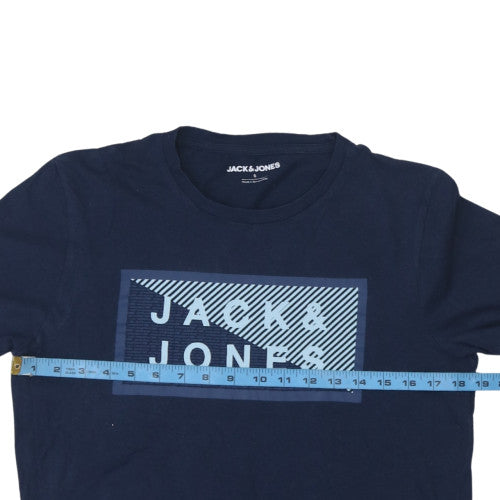 Jack & Jones Men's Blue Graphic Logo Polo Shirt Size S
