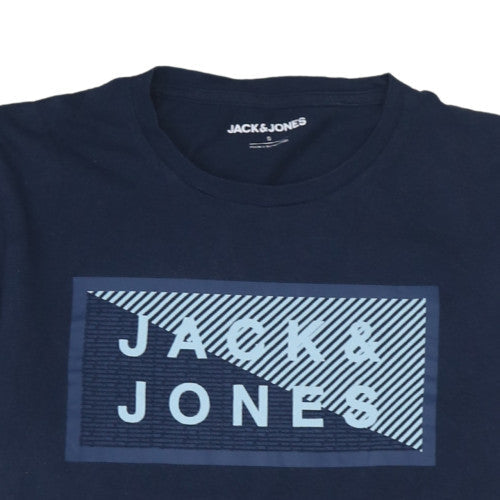 Jack & Jones Men's Blue Graphic Logo Polo Shirt Size S