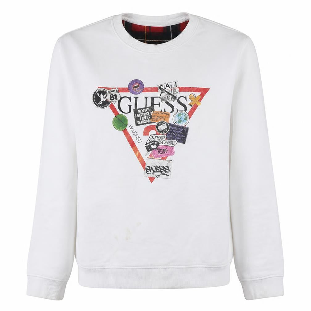 Guess Men's White Slim Fit Graphic Crew Neck Sweatshirt Size M