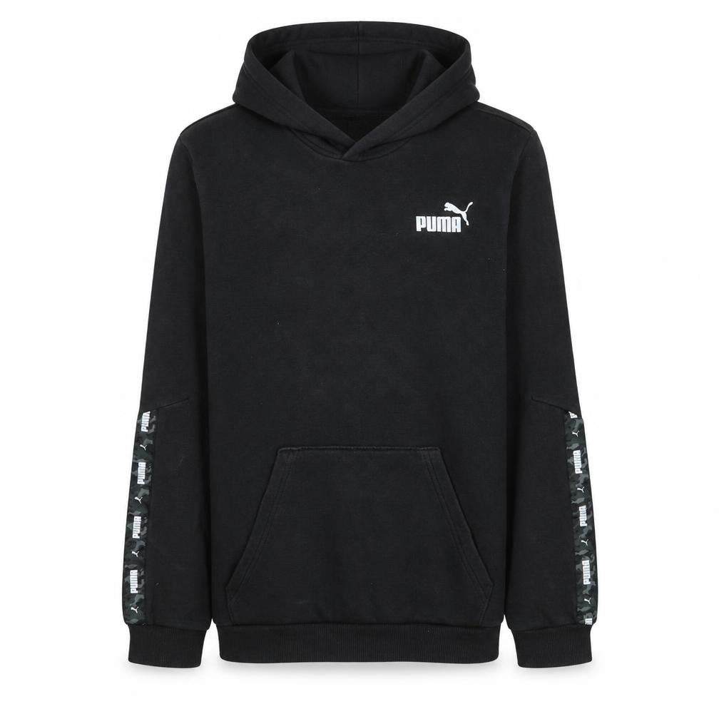 Front view of Puma boys’ black hoodie 15-16 years pullover fleece logo hooded sweatshirt