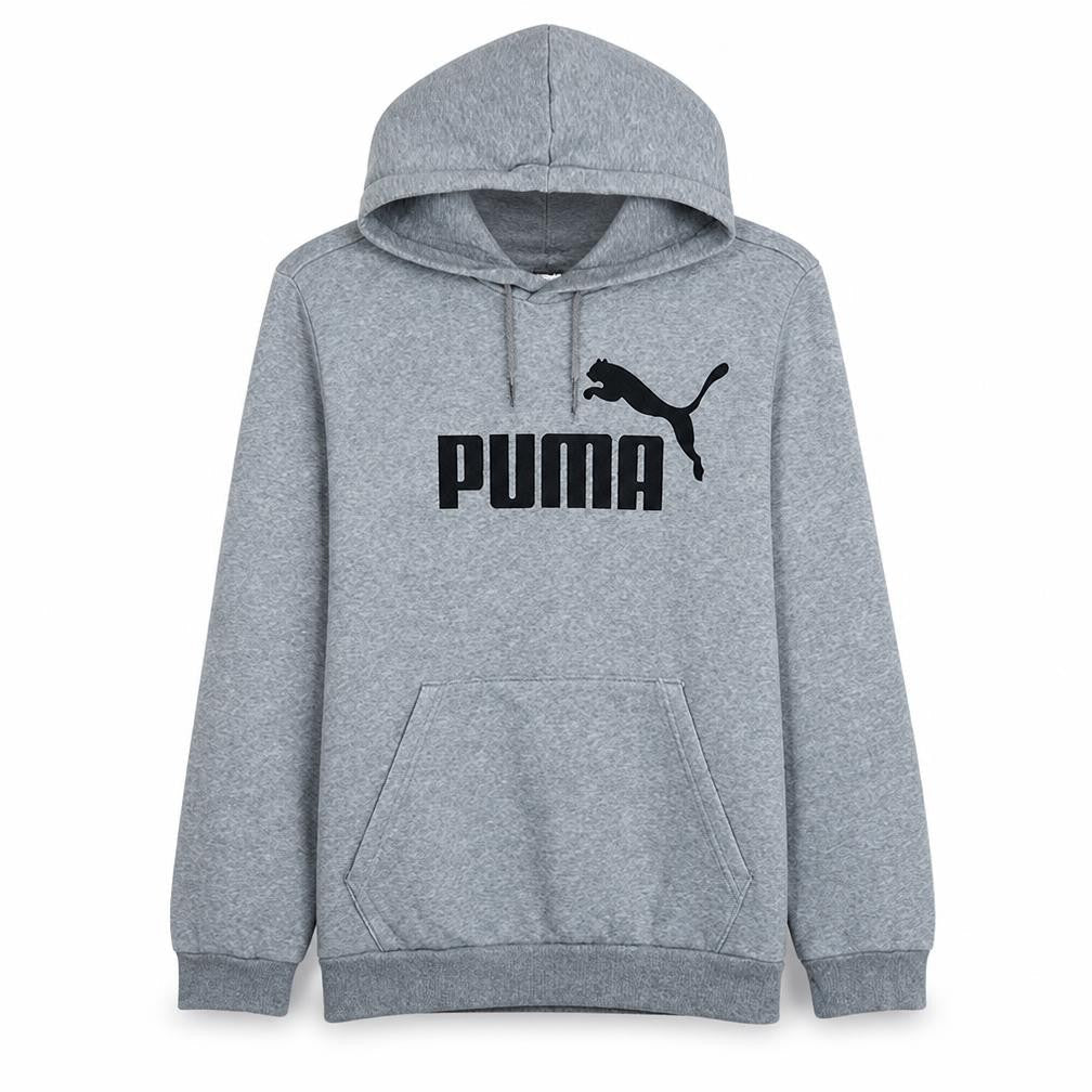 Front view of Puma Men's Grey Pullover Hoodie Small Regular Fit Graphic Fleece