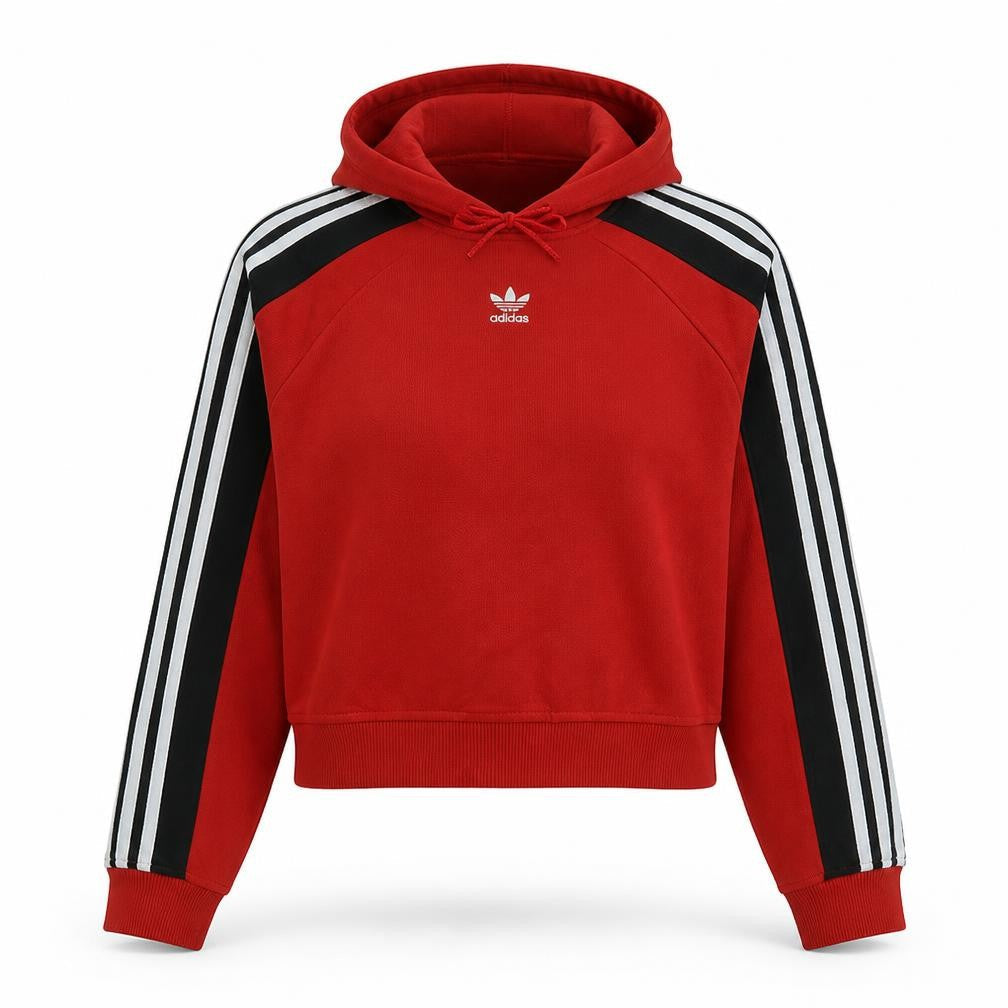 Adidas Womens Red Hooded Pullover Sweatshirt Size 6 with Stripe Detail