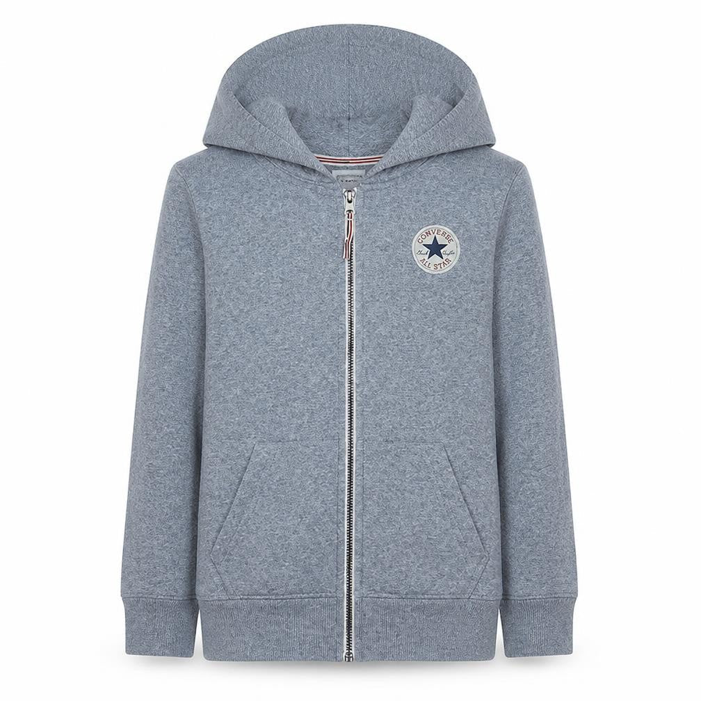 Front view of Converse boys’ grey full zip hoodie sweatshirt 12-13 years cotton blend