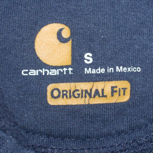 Carhartt Mens Blue Pullover Hoodie S Classic Fit Logo Fleece