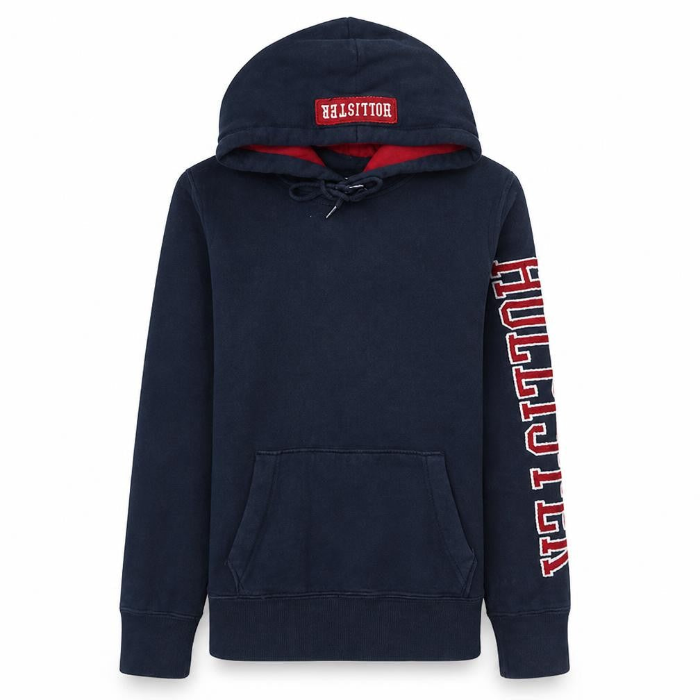 Hollister Men's Blue Pullover Hoodie M Graphic Lined Hood Fleece