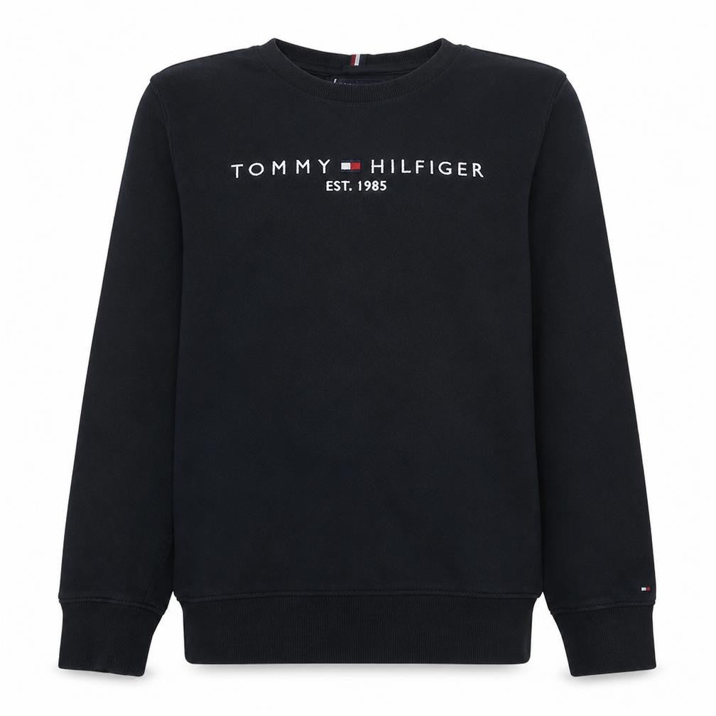 Front view of Tommy Hilfiger boys’ black cotton crew neck sweatshirt, size 164, (uk 12)