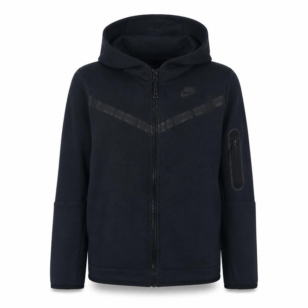 Front view of Nike boys’ black full zip hooded fleece hoodie xl 158-170cm