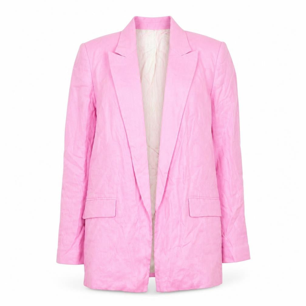 Zara Women Pink Linen Long Blazer Jacket Size S Single Breasted