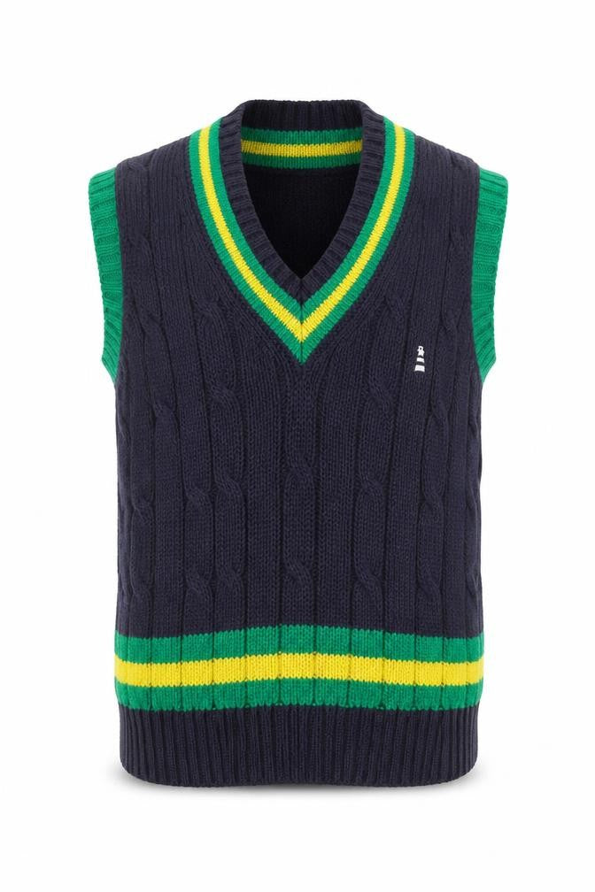 Lucas Frank Boys Navy Wool Cable-Knit V-Neck Cricket Vest 7-8 Years