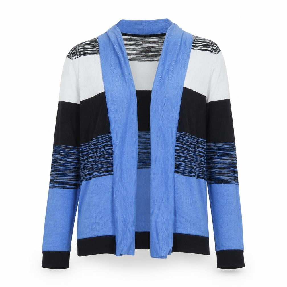 Country Casuals Women Blue Striped Open Front Cardigan Size S Lightweight Knit