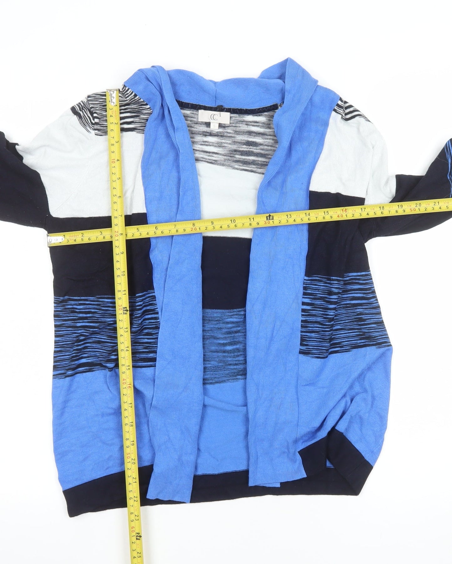 CC Women Blue Striped Open Front Cardigan Size S Lightweight Knit
