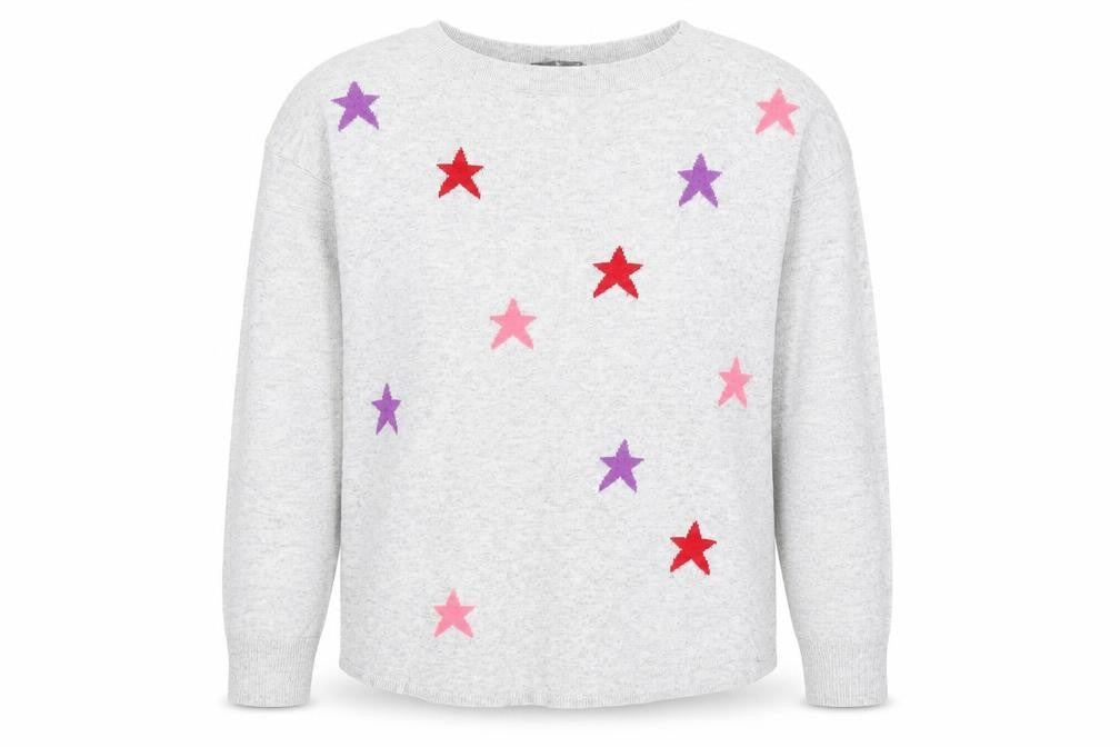 Oasis Women’s Grey Star Print Long Sleeve Pullover Jumper Size M