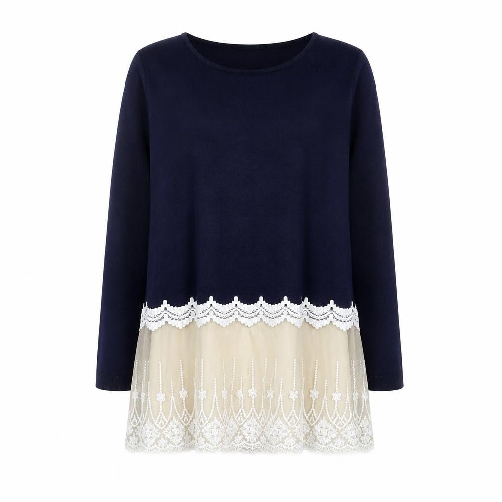 Wild Flower Women Blue Lace Hem Shift Dress M/L Long Sleeve