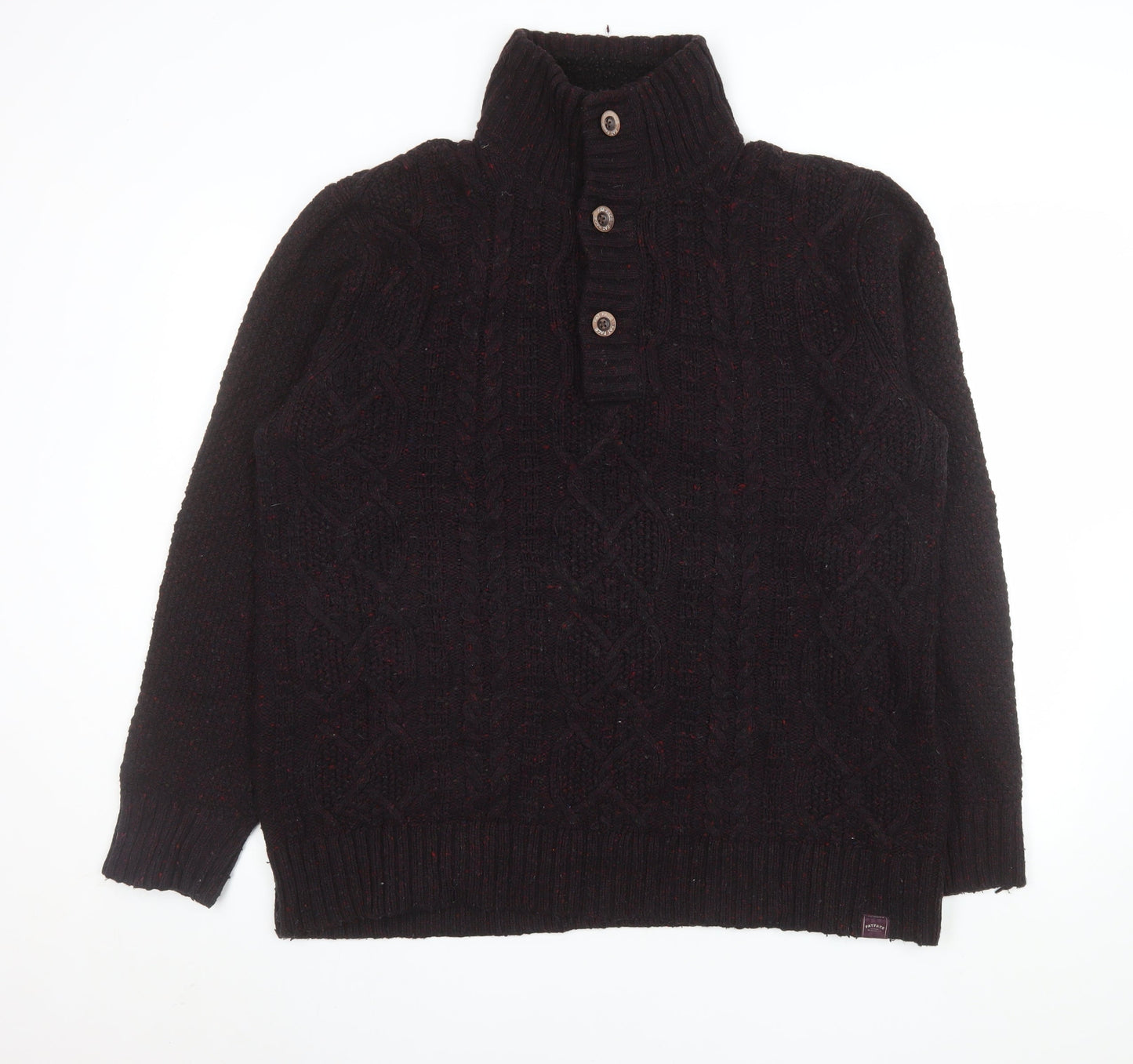 FatFace Men's Brown Cable-Knit Wool Henley Jumper XL