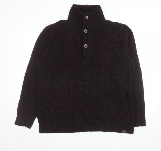 FatFace Men's Brown Cable-Knit Wool Henley Jumper XL