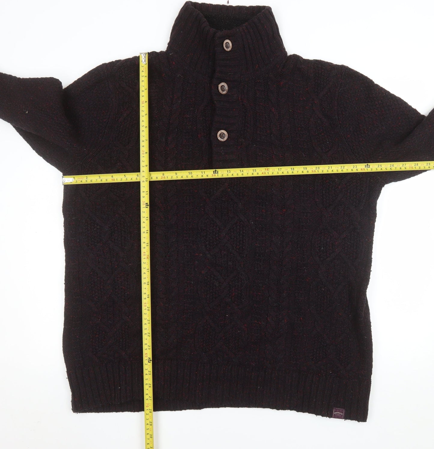 FatFace Men's Brown Cable-Knit Wool Henley Jumper XL