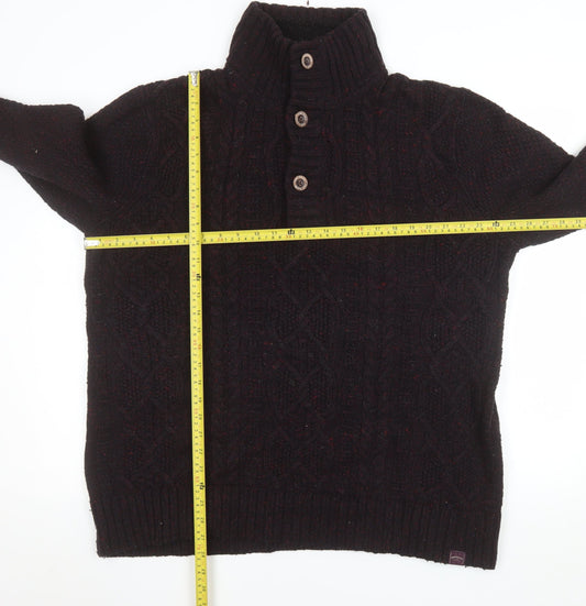 FatFace Men's Brown Cable-Knit Wool Henley Jumper XL