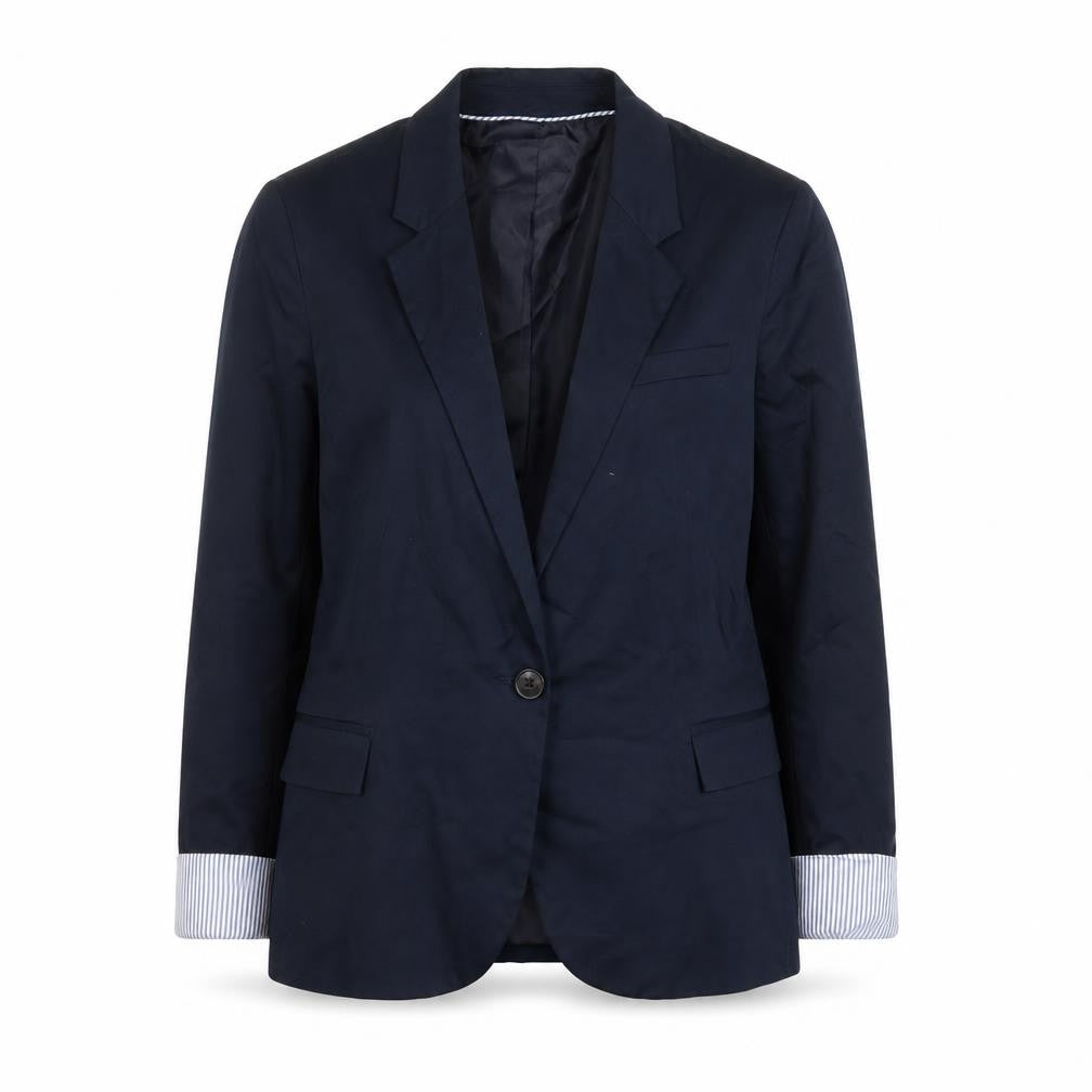 Zara Basic Women's Navy Blue Cotton Blazer Jacket M Classic Fit