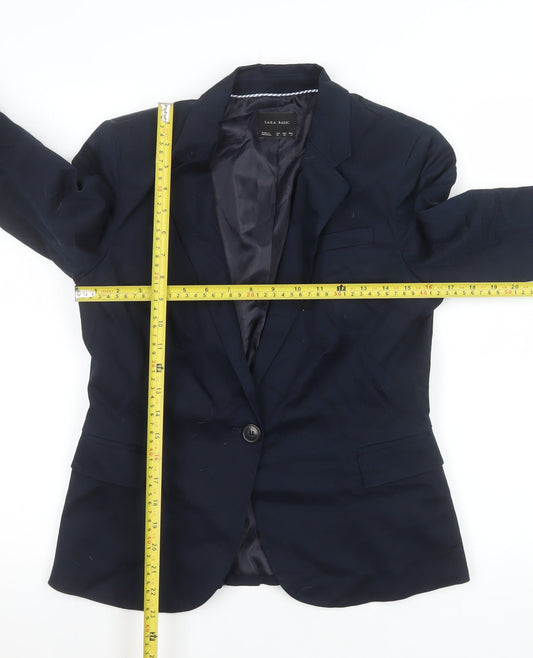 Zara Basic Women's Navy Blue Cotton Blazer Jacket M Classic Fit