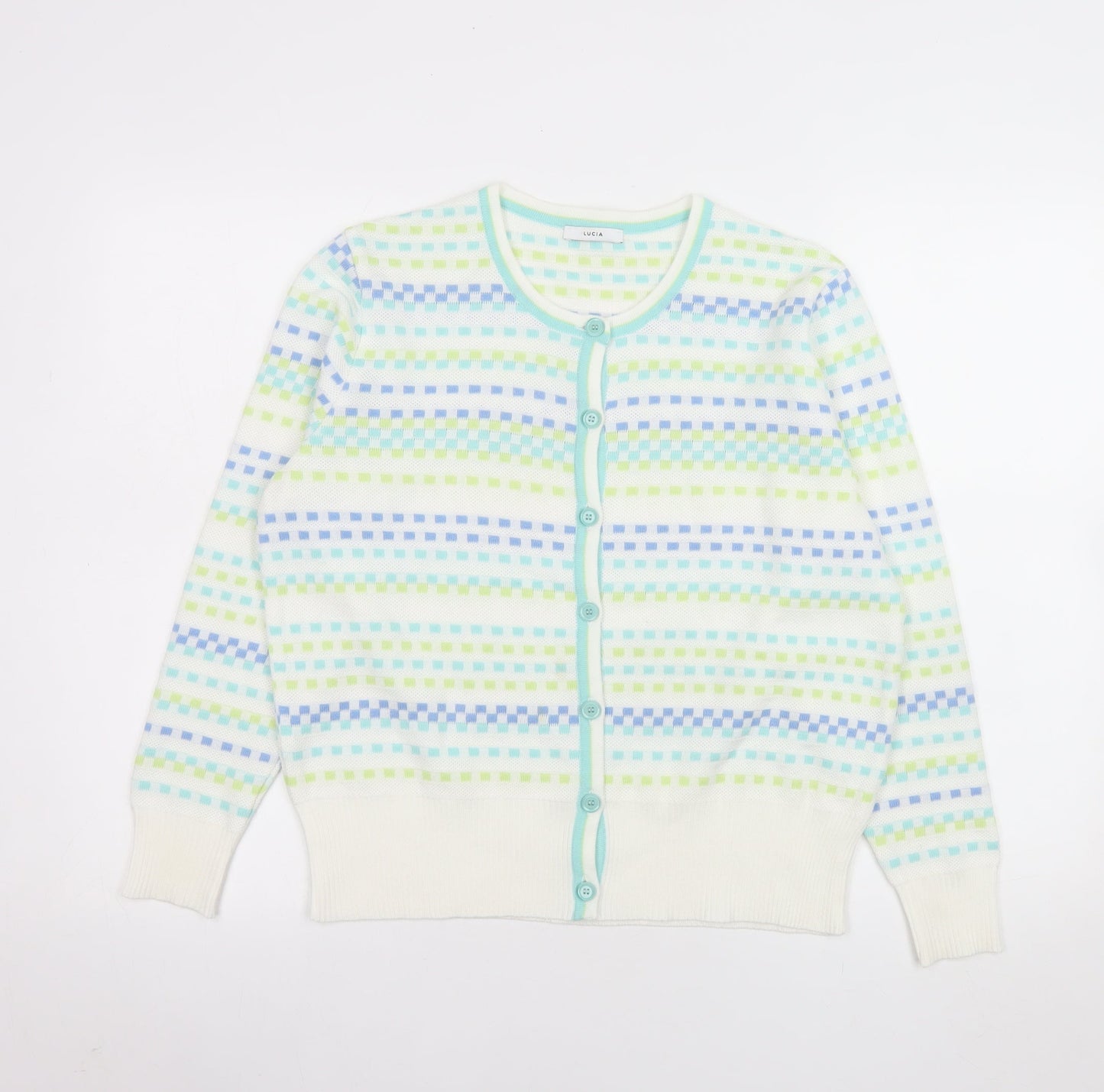 Lucia Womens Multicoloured Crew Neck Knit Cardigan Size 14
