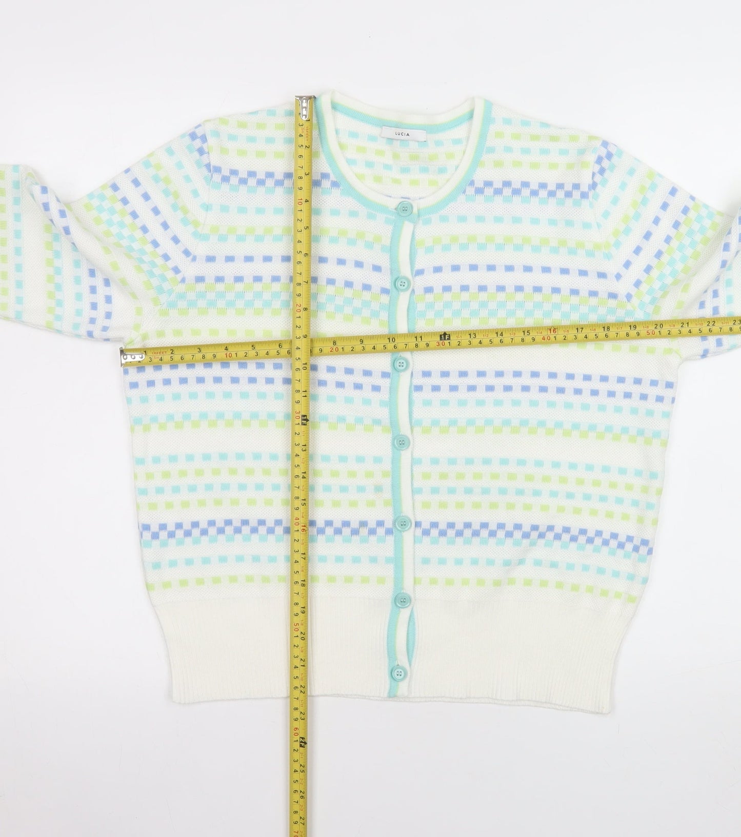 Lucia Womens Multicoloured Crew Neck Knit Cardigan Size 14