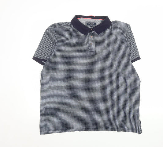 Ted Baker Men's Blue Geometric Cotton Polo Shirt Size 7 XL