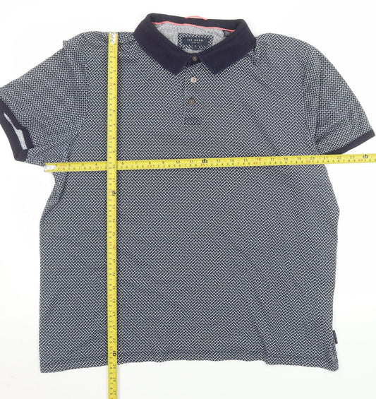 Ted Baker Men's Blue Geometric Cotton Polo Shirt Size 7 XL