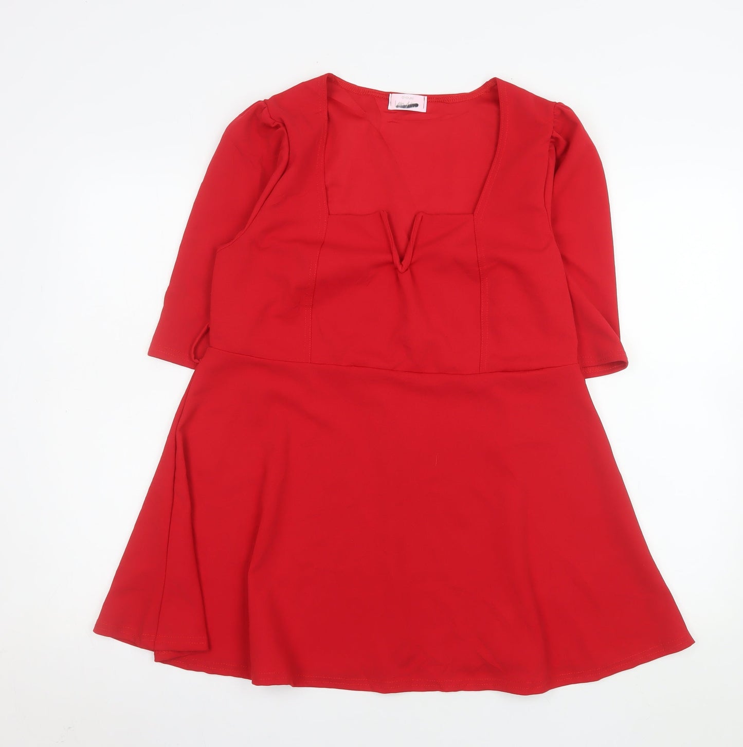Yours Women Red Plus Size 16 Fit & Flare Dress 3/4 Sleeve V-Neck