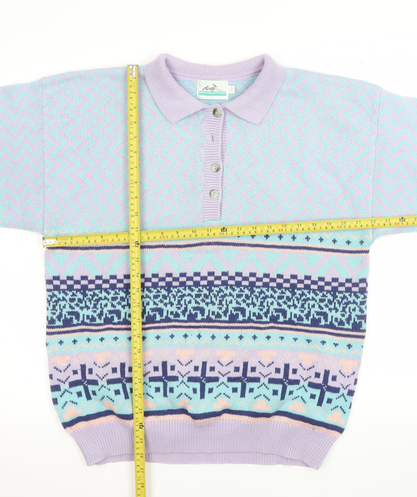 Dash Women’s Multicoloured Retro Collared Henley Knit Jumper Size S