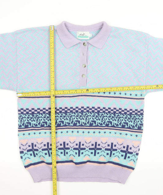 Dash Women’s Multicoloured Retro Collared Henley Knit Jumper Size S