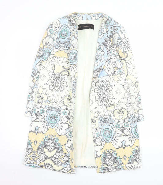 Zara Basic Womens Multicoloured Medium Long Blazer Jacket Cotton Blend