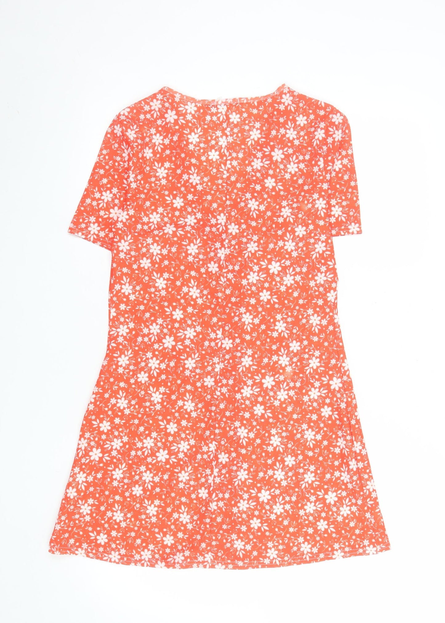 Boohoo Women's Orange Floral A-Line Short Sleeve V-Neck Short Dress Size 4