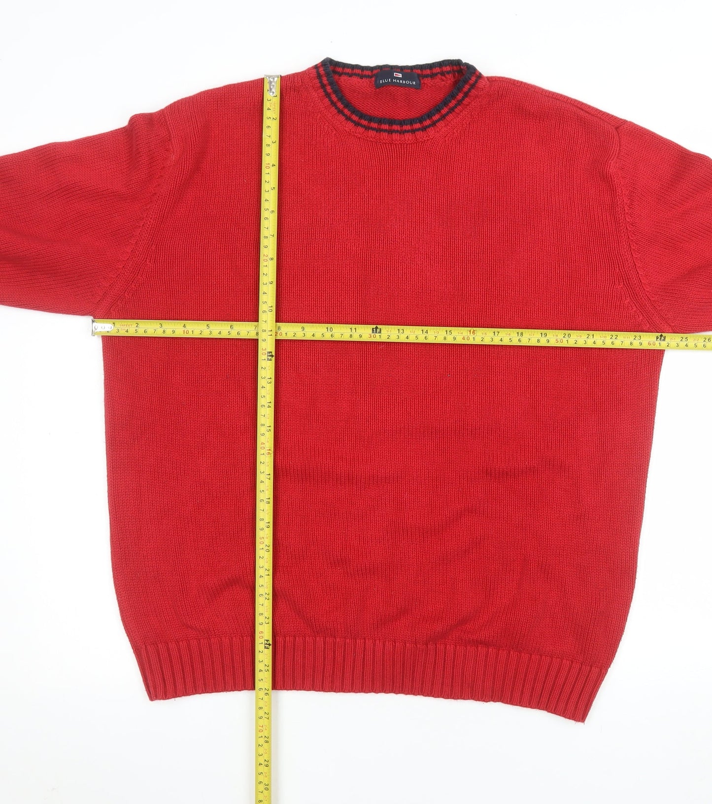Marks and Spencer Men's Red Cotton Crew Neck Jumper Medium