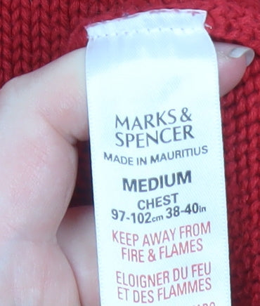 Marks and Spencer Men's Red Cotton Crew Neck Jumper Medium