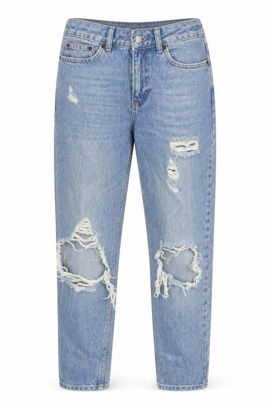 Topshop Womens Blue Distressed Mom Jeans Size 8 High Rise Denim