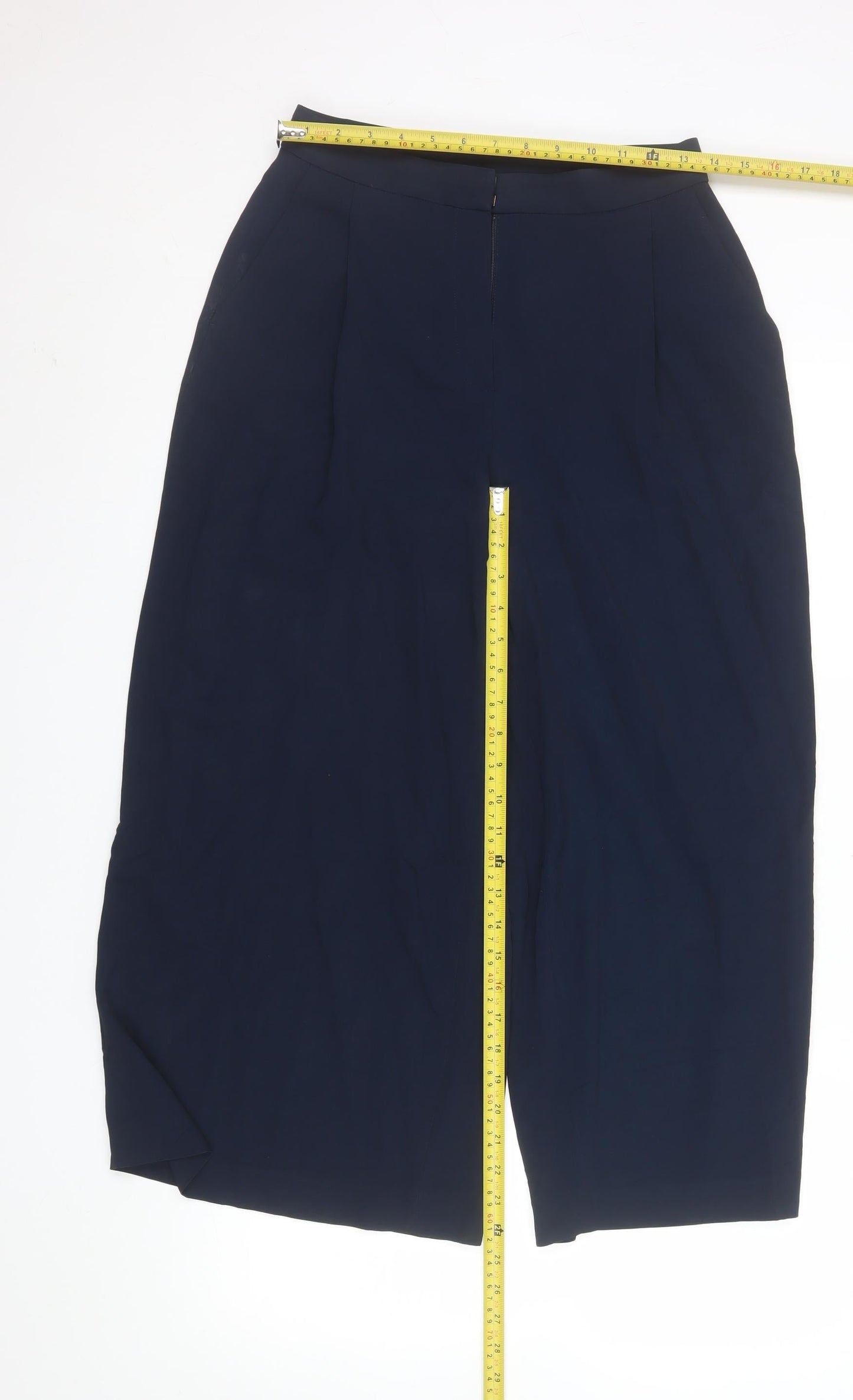 Massimo Dutti Women's Blue Cropped Wide-Leg Trousers Size 8