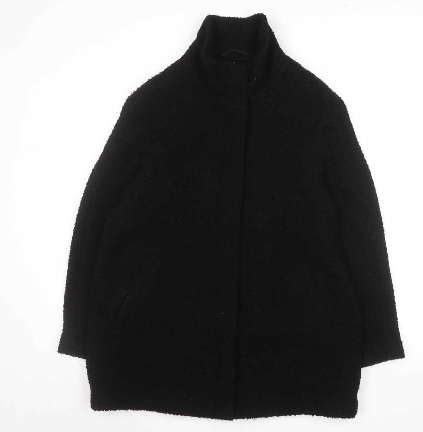 BHS Women’s Black Wool Blend Mid-Length Overcoat Size 14