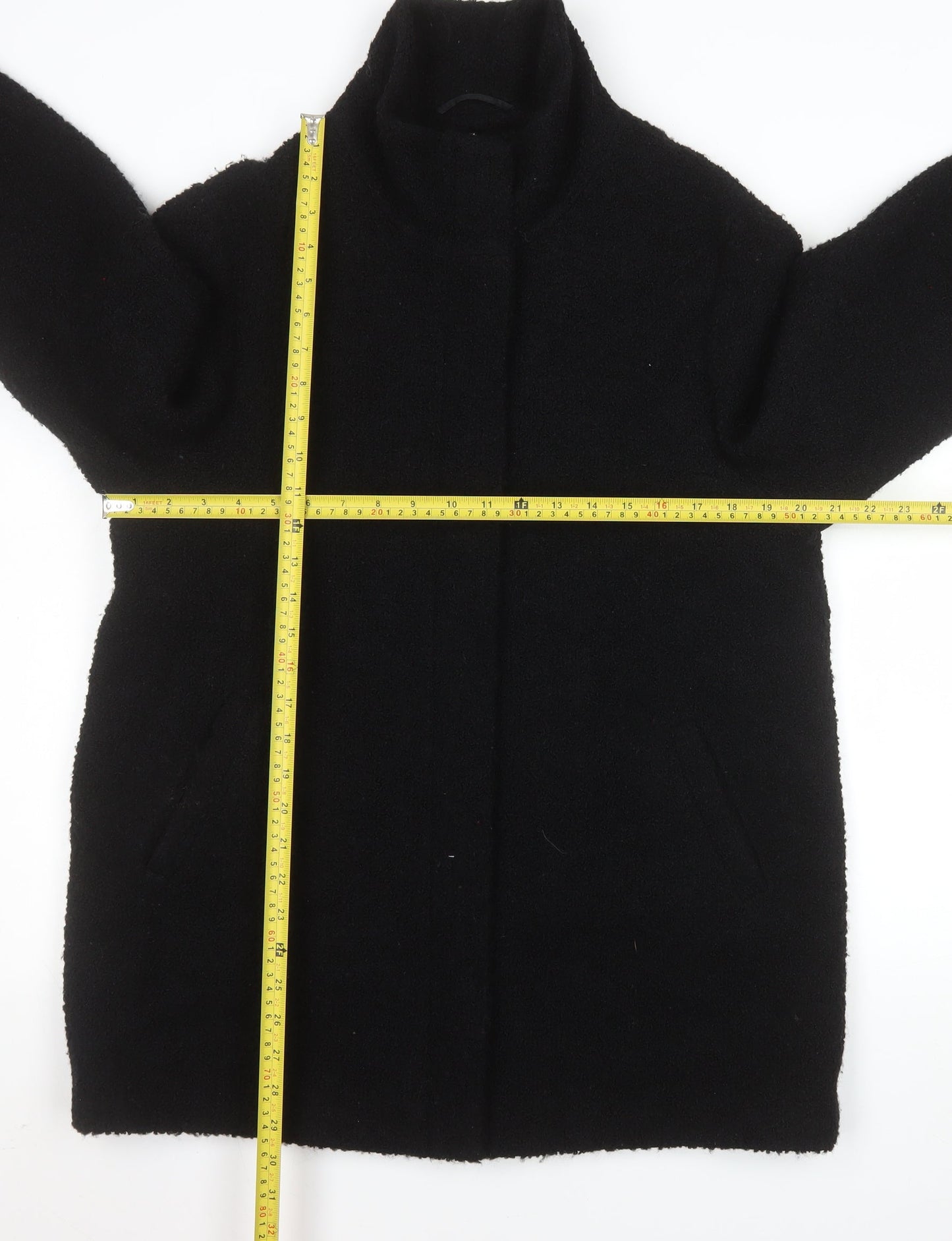 BHS Women’s Black Wool Blend Mid-Length Overcoat Size 14