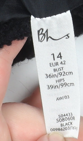 BHS Women’s Black Wool Blend Mid-Length Overcoat Size 14