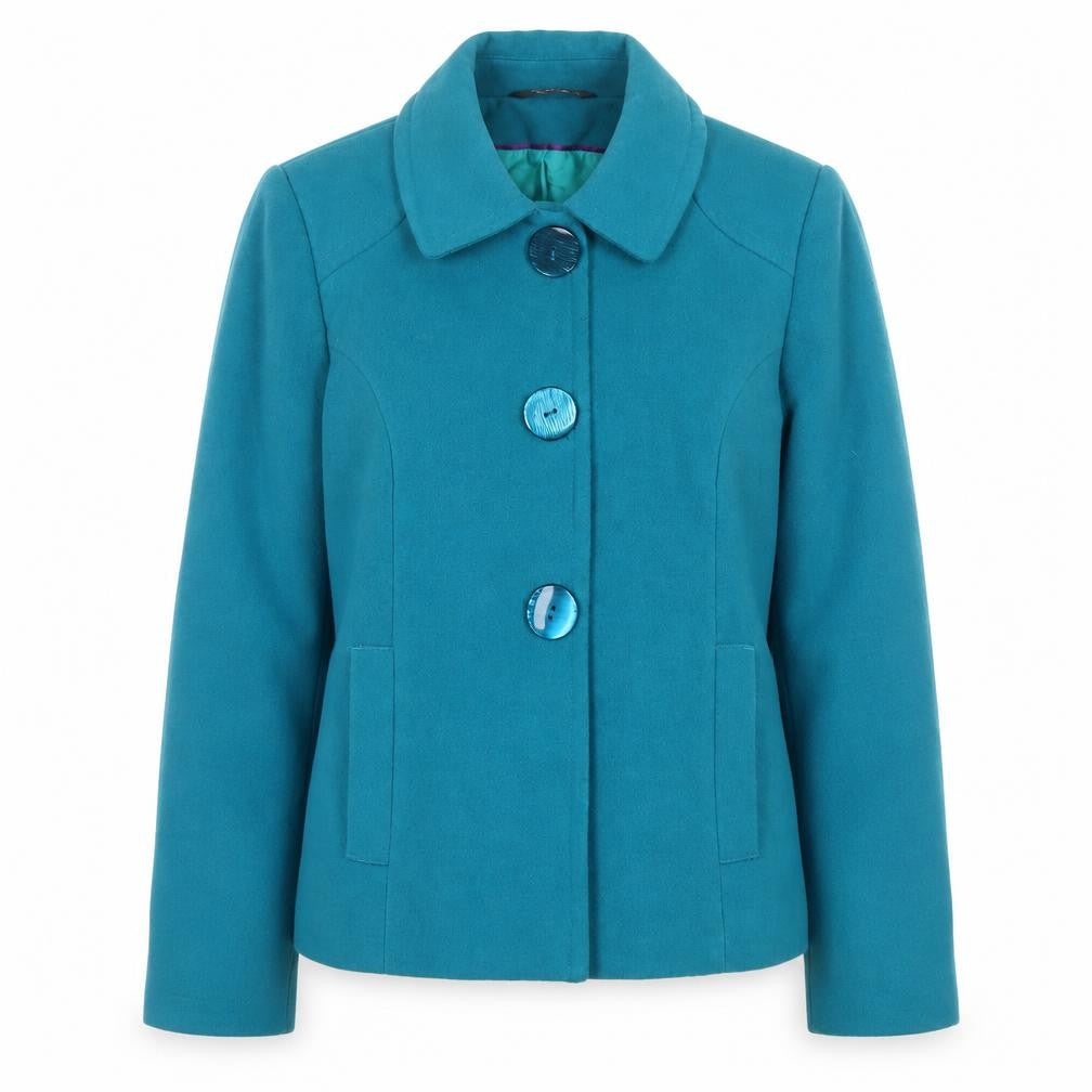 Bonmarché Women Blue Short Button-Up Lined Jacket Size 12