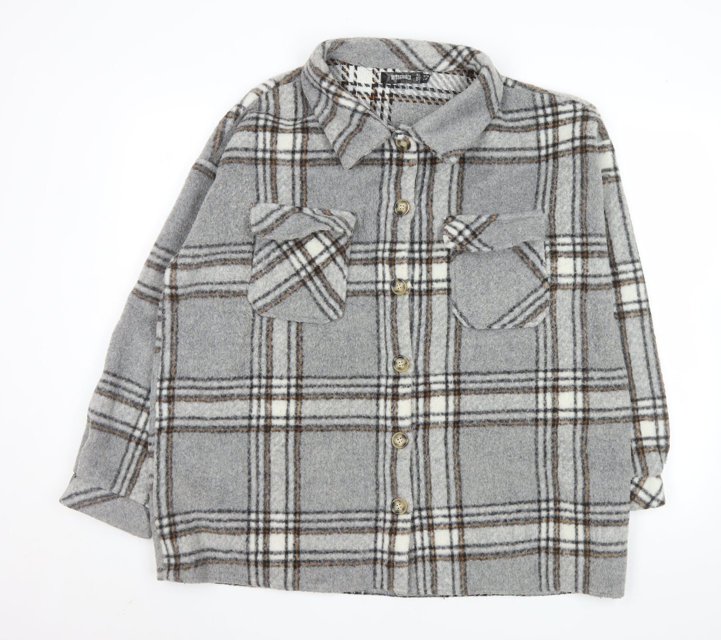 Missguided Women Grey Check Relaxed Button Jacket Size 14