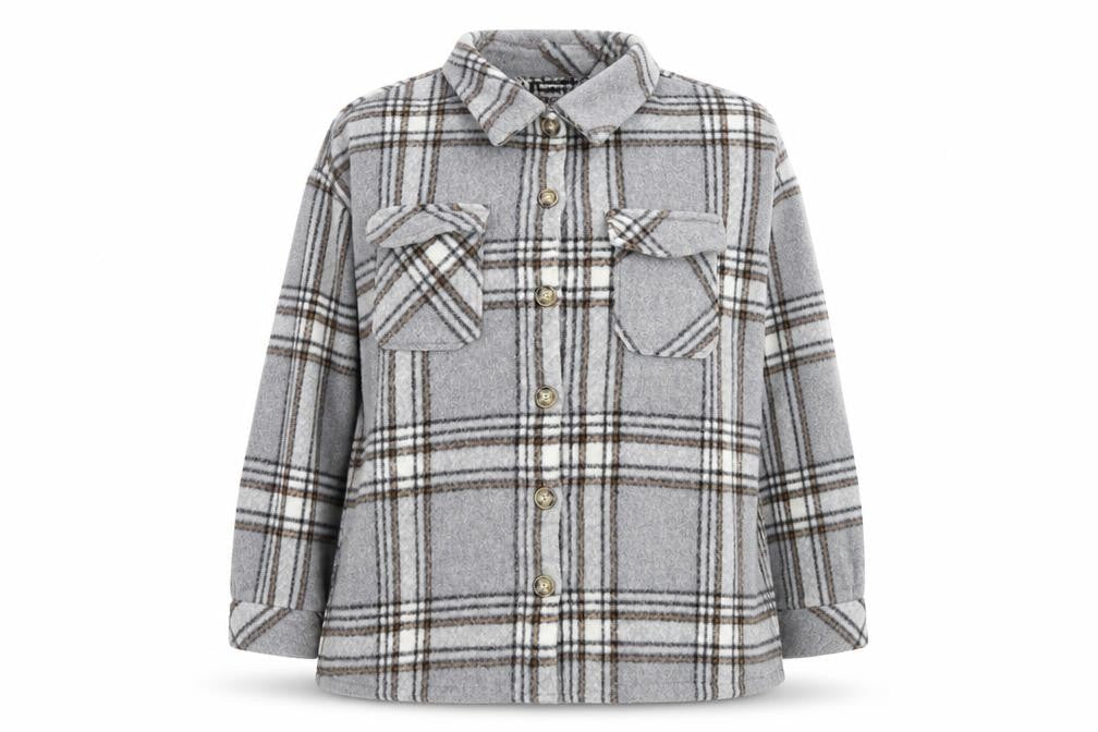 Front view of Missguided Women Grey Check Relaxed Button Jacket, size 14