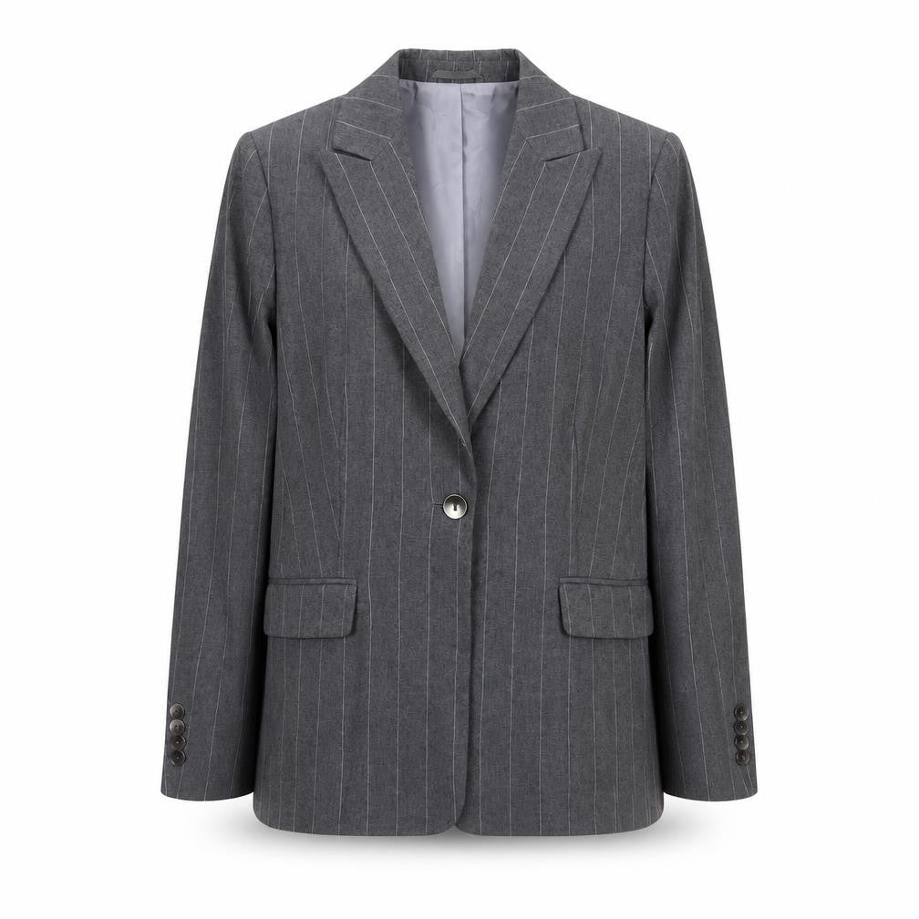 Marks & Spencer Womens Grey Pinstripe Single-Breasted Blazer UK 12
