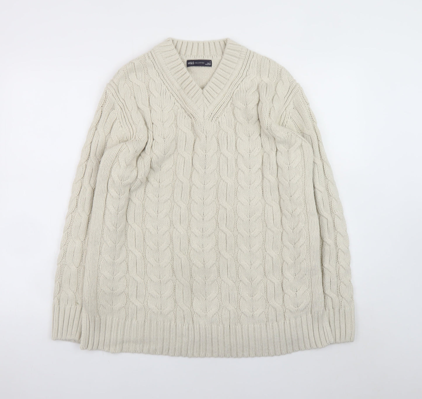 Marks and Spencer Men’s Beige Cable-Knit V-Neck Jumper Medium